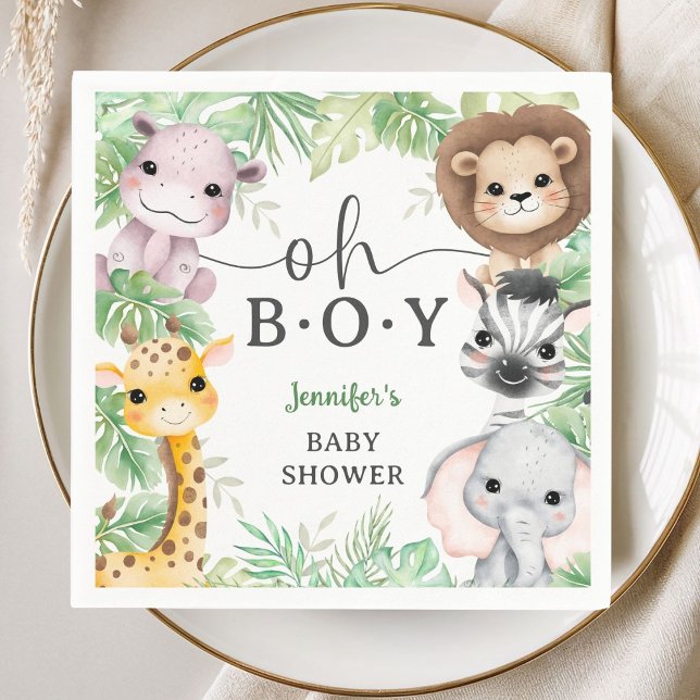 Serviette En Papier Safari Animals Baby Shower Oh Boy Tropical Jungle (Créateur téléchargé)