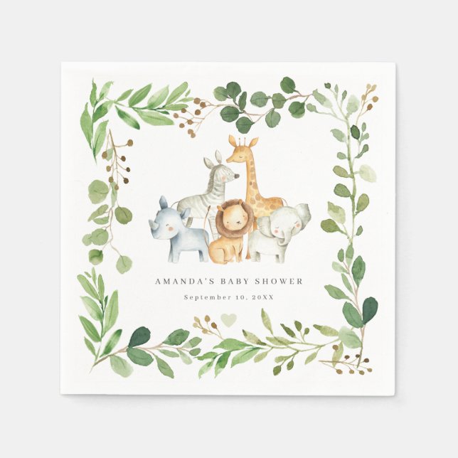 Serviette En Papier Safari Animals Baby Shower Party Paper Napkins (Devant)
