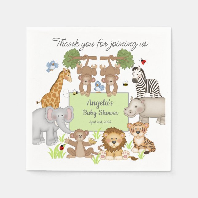 Serviette En Papier Safari Animaux Baby shower fête cadeau (Devant)