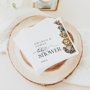 Serviette En Papier Safari Animaux Baby shower moderne Code QR