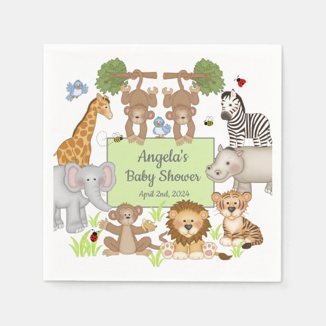 Serviette En Papier Safari Animaux Baby shower Table de fête (Devant)