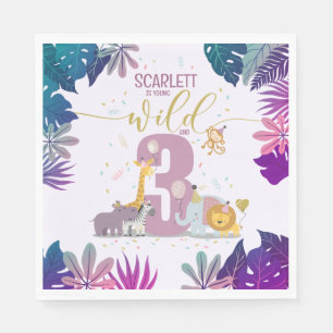 Serviette En Papier Safari Animaux Jeune Sauvage & 3 Fille Anniversair