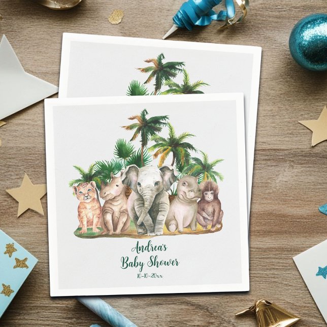 Serviette En Papier Safari Animaux Palm Trees Baby shower (Créateur téléchargé)