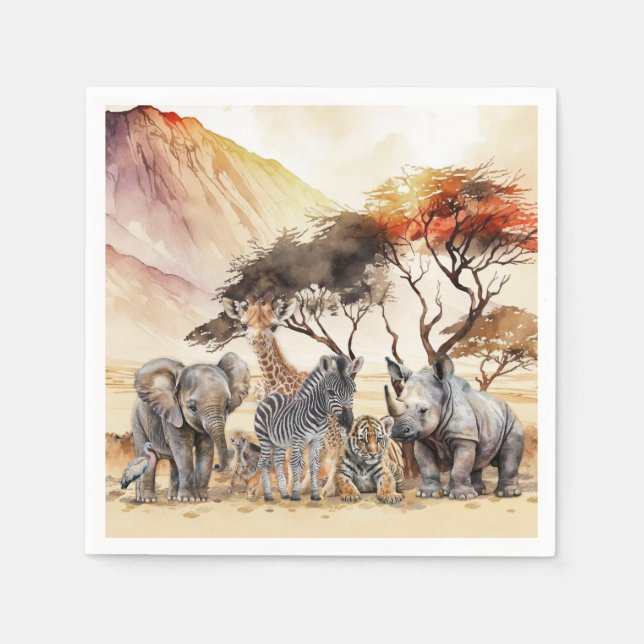 Serviette En Papier Safari Animaux Party Napkins (Devant)