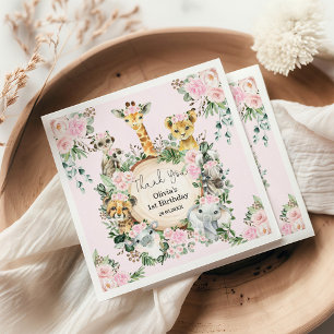 Serviette En Papier Safari Animaux sauvages Rose Floral Anniversaire P