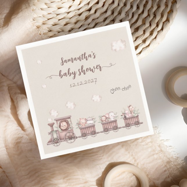Serviette En Papier Safari Animaux Train Baby shower (Créateur téléchargé)