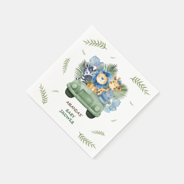 Serviette En Papier Safari Animaux Voiture Baby shower Garçon (Coin)