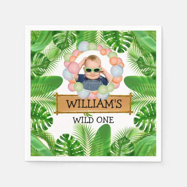 Serviette En Papier Safari Animaux Wild One Birthday PHOTO (Devant)