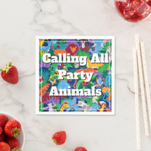 Serviette En Papier Safari Appelant tous les animaux de fête colorés