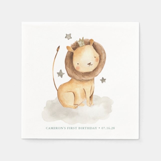 Serviette En Papier Safari Aquarelle Lion Prince Anniversaire de enfan (Devant)