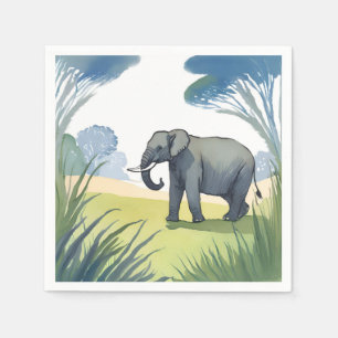 Serviette En Papier Safari aux éléphants   Aquarelle de belle nature 