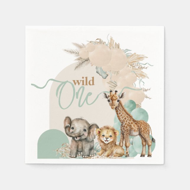 Serviette En Papier Safari Boho Balloon Boy 1st Birthday party (Devant)