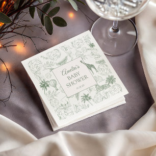 Serviette En Papier Safari d'animaux de la jungle en vert sauge pour B