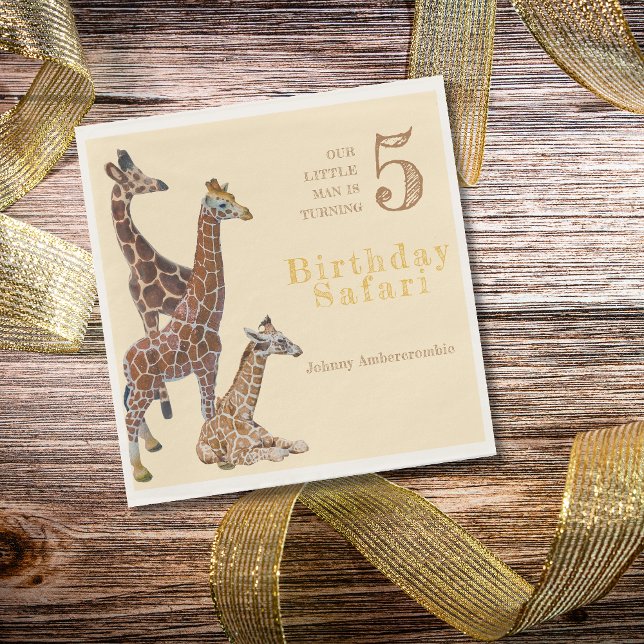 Serviette En Papier Safari d'anniversaire de Giraffe (Giraffe Birthday Safari Napkins)