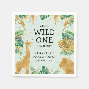 Serviette En Papier Safari de Bébé Sauvage Vert Or Neutral