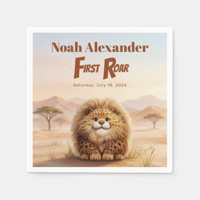 Serviette En Papier Safari First Roar Fluffy Leopard Birthday Party (Devant)