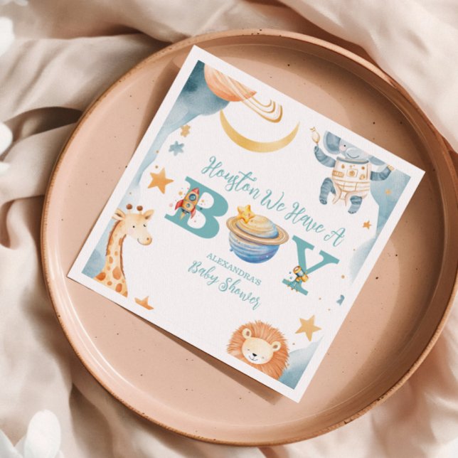 Serviette En Papier Safari Houston Nous Avons Un Garçon Espace Extérie (Créateur téléchargé)