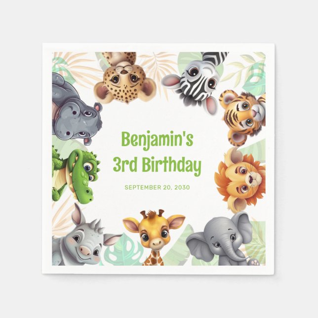 Serviette En Papier Safari Jungle Animal fête d'anniversaire (Devant)