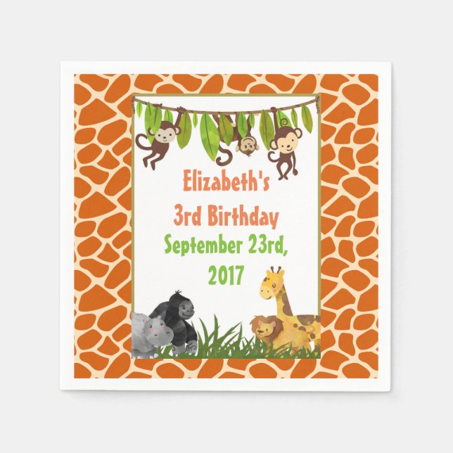Serviette En Papier Safari Jungle Animal Thème Anniversaire (Devant)
