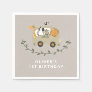 Serviette En Papier Safari Jungle Animaux 1er Anniversaire Nom personn