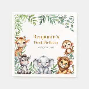 Serviette En Papier Safari Jungle Animaux Garçon 1er anniversaire