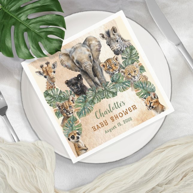 Serviette En Papier Safari Jungle Animaux sauvages Baby shower neutre (Créateur téléchargé)