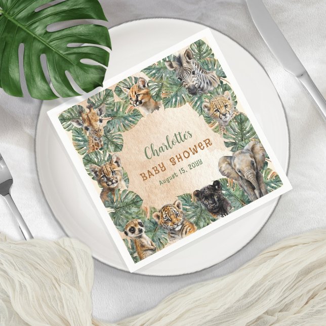 Serviette En Papier Safari Jungle Animaux sauvages Baby shower neutre (Créateur téléchargé)