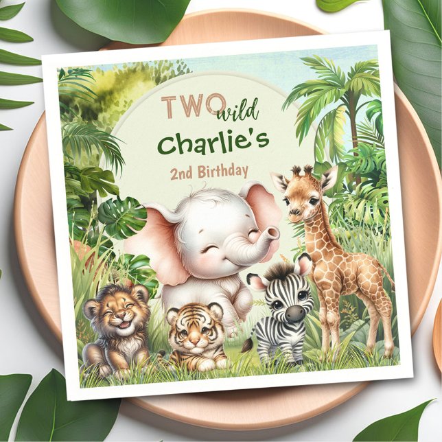 Serviette En Papier Safari Jungle Cute Animaux Deux Sauvages 2e Annive (Safari Jungle Cute Animals Two Wild 2nd Birthday Napkins)