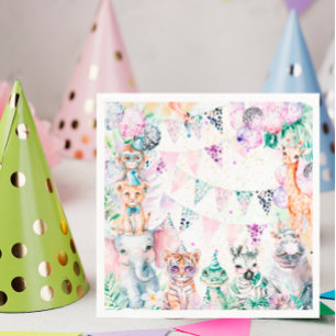 Serviette En Papier Safari Jungle Cute Animaux Fille Anniversaire