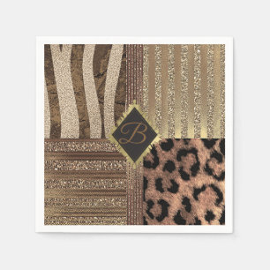 Serviette En Papier Safari Jungle Glamour Moderne Paillettes Dorées Li