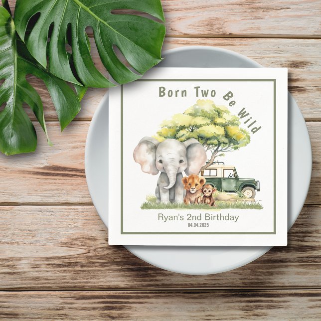 Serviette En Papier Safari Jungle Né Deux Be Wild Animals Anniversaire (Safari Jungle Born Two Be Wild 2nd Birthday Napkin)