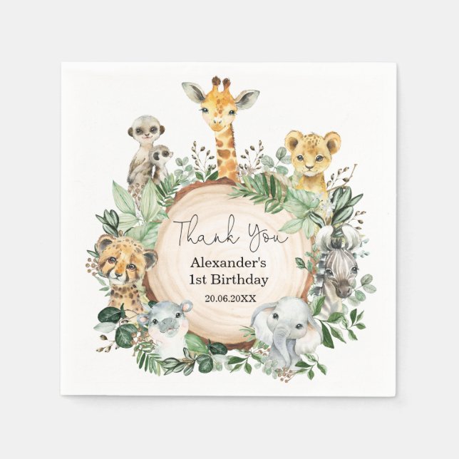 Serviette En Papier Safari moderne Animaux sauvages Fête de verdure (Devant)