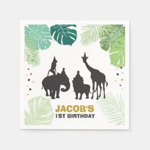 Serviette En Papier Safari Papier Naples Zoo Wild Jungle Animaux Noir