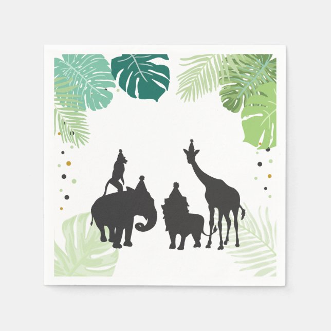 Serviette En Papier Safari Papier Naples Zoo Wild Jungle Animaux Noir (Devant)