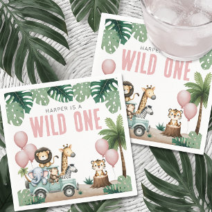 Serviette En Papier Safari Rose "Wild One" 1er Anniversaire