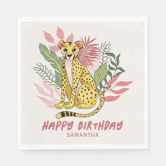Serviette En Papier Safari Sauvage Anniversaire Enfants Guépard Rose F