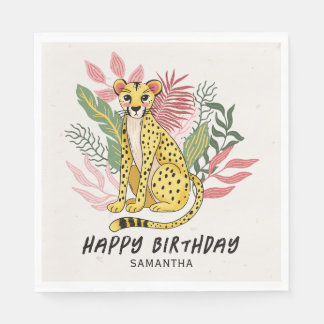 Serviette En Papier Safari sauvage Anniversaire Guépard Rose Fête Enfa