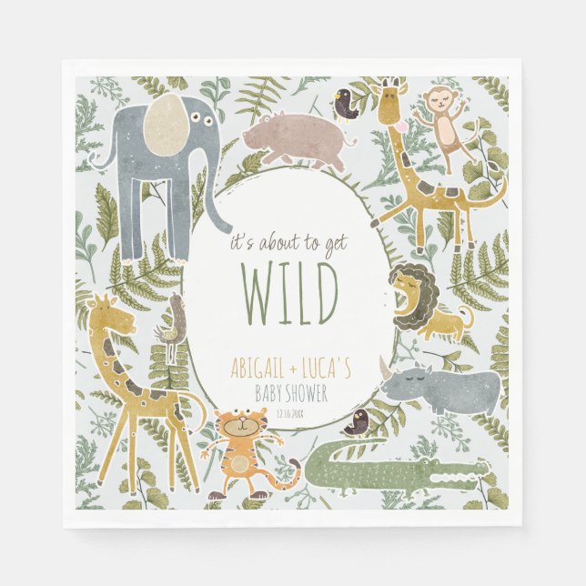 Serviette En Papier Safari sauvage Jungle Animaux Baby shower botaniqu (Devant)