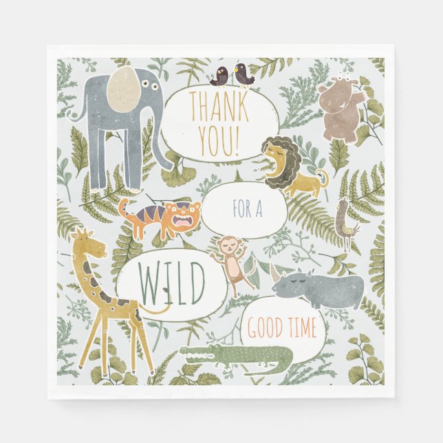 Serviette En Papier Safari sauvage Jungle Animaux Baby shower botaniqu (Devant)
