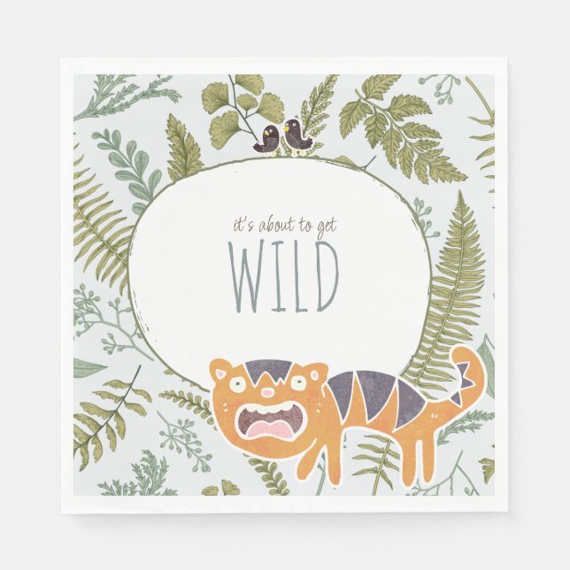 Serviette En Papier Safari sauvage Jungle Animaux Baby shower botaniqu (Devant)