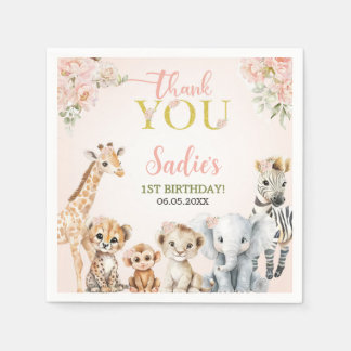 Serviette En Papier Safari Sweet Girl Floral Birthday 