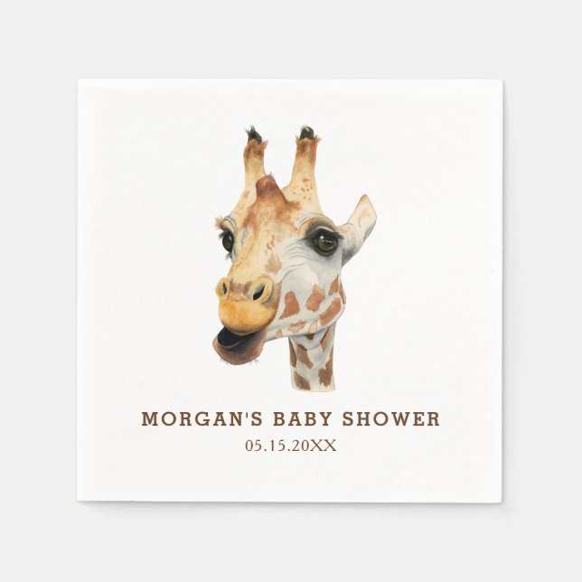 Serviette En Papier Safari Thème Aquarelle Baby shower Giraffe (Devant)