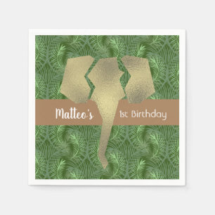Serviette En Papier Safari Tropical Éléphant Fausse Végétation Dorée