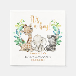 Serviette En Papier Safari Wild Giraffe Zebra Elephant Baby shower