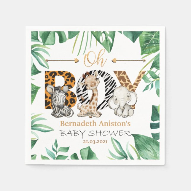 Serviette En Papier Safari Wild Oh Boy ! Baby shower serviettes (Devant)
