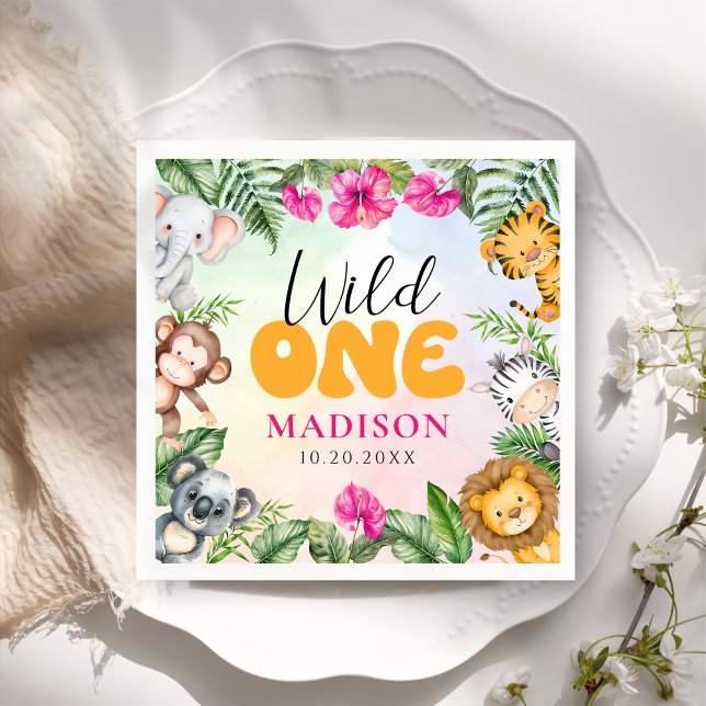 Serviette En Papier Safari Wild One 1st Girl Birthday (Créateur téléchargé)