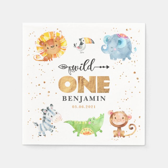 Serviette En Papier Safari Wild Un Annithday Napkins (Devant)
