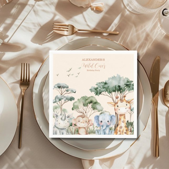 Serviette En Papier Safari Wild Un Anniversaire (Créateur téléchargé)