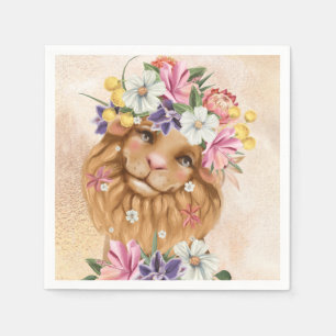 Serviette En Papier Safari wildone baby shower rose et or