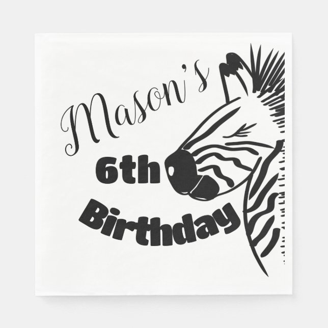 Serviette En Papier Safari Zèbre Dessin à la Main Fête Anniversaire   (Devant)